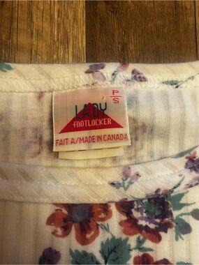Vintage Lady Footlocker Floral Ribbed Top in Cream with Purple & Teal Flowers